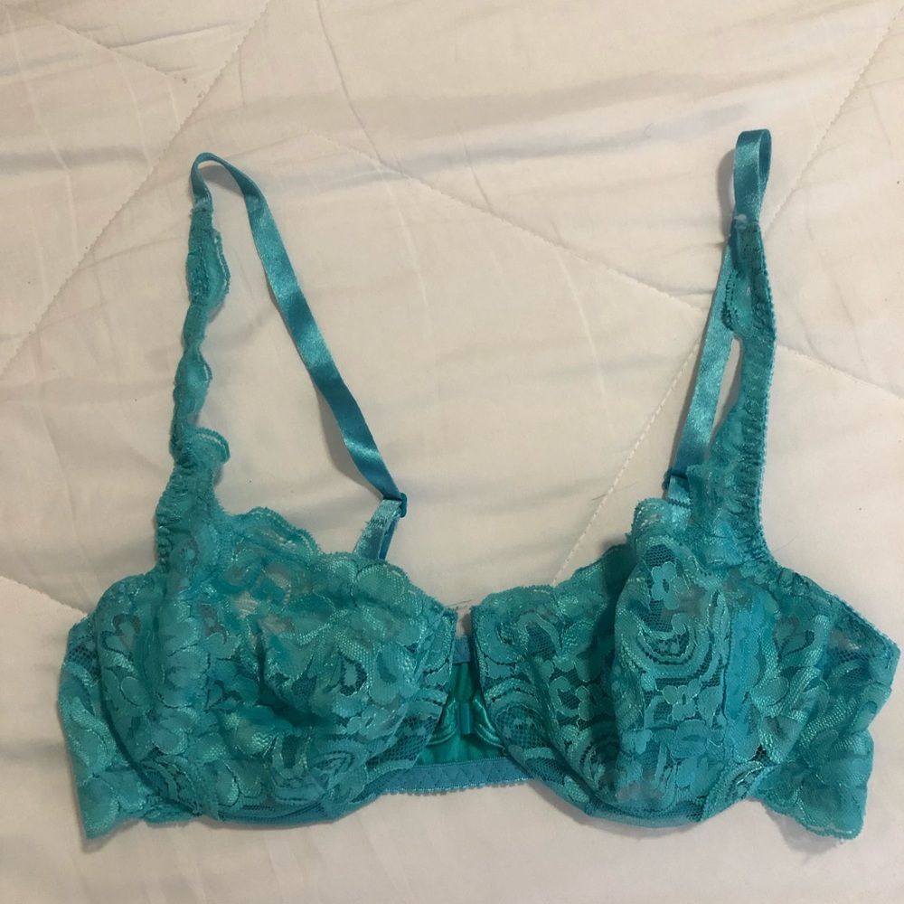 Blue unlined lace bra